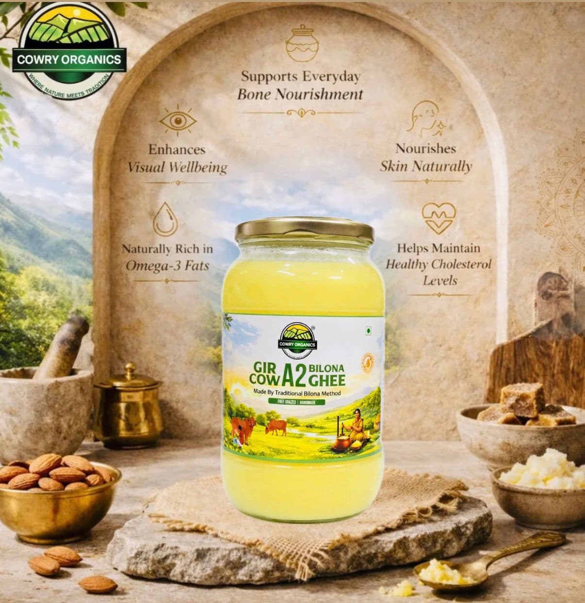 Gir Cow A2 Ghee - Made From Curd 1 Litre thumbnail